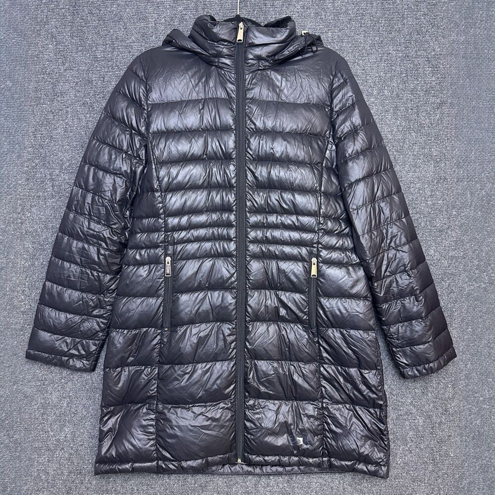 Andrew Marc Puffer Jacket Womens M Black Packable Lightweight Down Fill Winter